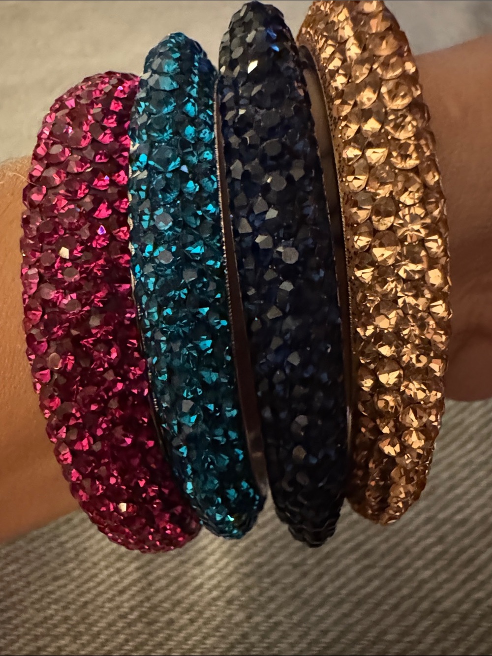 Sparkling Crystal Pavé Bangle Bracelet - Pink, Teal, Navy, Gold